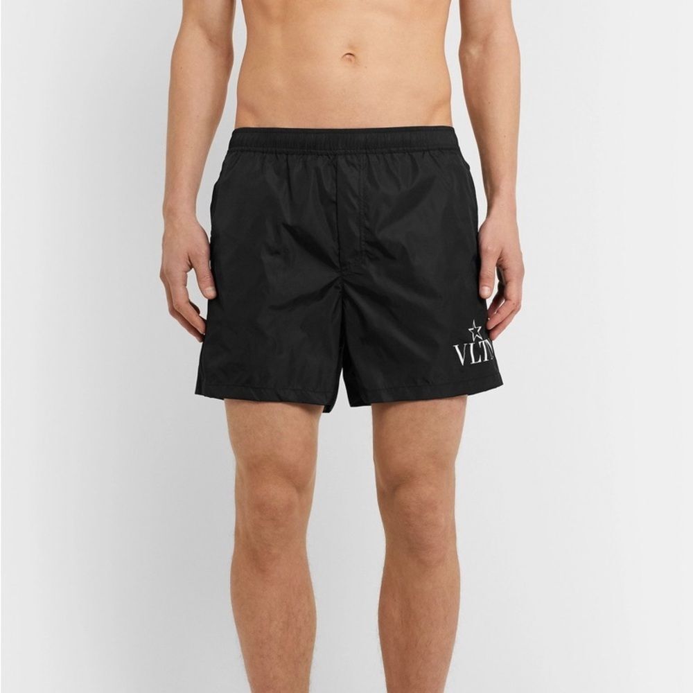 Valentino Garavani Short-Length Logo-Print Swim Shorts Black, Size 48, Medium